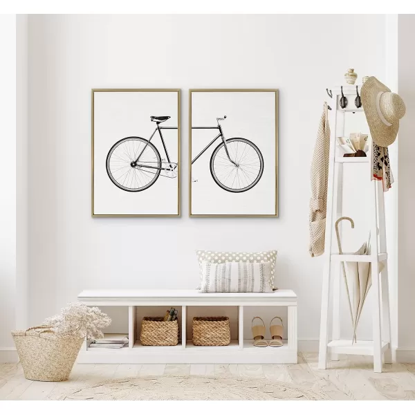 Kate and Laurel Sylvie Bicycle Framed Canvas Wall Art by Simon Te of Tai Prints Set of 2 23x33 Natural Whimsical Wall DecorGold