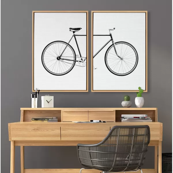 Kate and Laurel Sylvie Bicycle Framed Canvas Wall Art by Simon Te of Tai Prints Set of 2 23x33 Natural Whimsical Wall DecorNatural