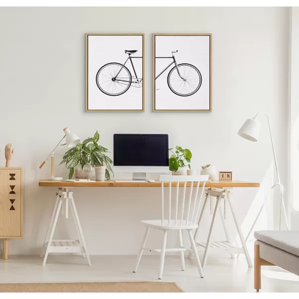 Kate and Laurel Sylvie Bicycle Framed Canvas Wall Art by Simon Te of Tai Prints Set of 2 23x33 Natural Whimsical Wall DecorNatural