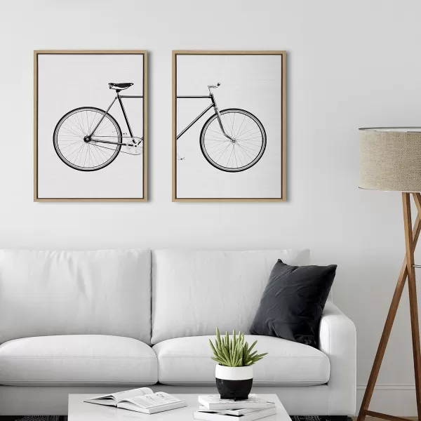 Kate and Laurel Sylvie Bicycle Framed Canvas Wall Art by Simon Te of Tai Prints Set of 2 23x33 Natural Whimsical Wall DecorNatural