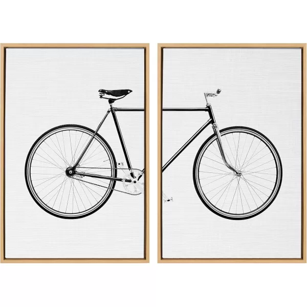 Kate and Laurel Sylvie Bicycle Framed Canvas Wall Art by Simon Te of Tai Prints Set of 2 23x33 Natural Whimsical Wall DecorNatural