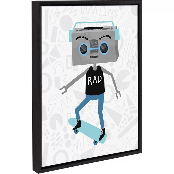 Kate and Laurel Sylvie Boom Box Boy 1 Framed Canvas Wall Art by Molly Fabiano 18x24 Black Science Fiction Robot Art for Wall