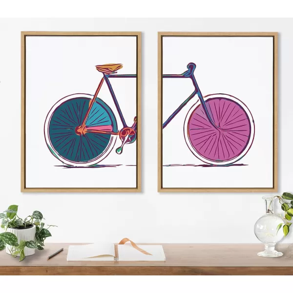 Kate and Laurel Sylvie Colorful Bike Left and Right Framed Canvas Wall Art Set by Apricot and Birch 2 Piece Set 18x24 Natural Whimsical Vibrant Colorful Bicycle Art Set of 2
