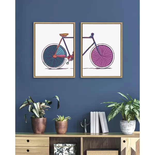 Kate and Laurel Sylvie Colorful Bike Left and Right Framed Canvas Wall Art Set by Apricot and Birch 2 Piece Set 18x24 Natural Whimsical Vibrant Colorful Bicycle Art Set of 2