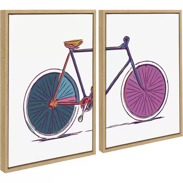 Kate and Laurel Sylvie Colorful Bike Left and Right Framed Canvas Wall Art Set by Apricot and Birch 2 Piece Set 18x24 Natural Whimsical Vibrant Colorful Bicycle Art Set of 2
