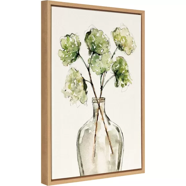 Kate and Laurel Sylvie Greenery Vase Framed Linen Textured Canvas Wall Art by Sara Berrenson 18x24 Natural Modern Nature Art for WallNatural