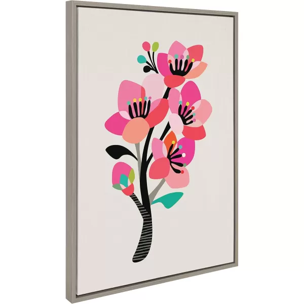 Kate and Laurel Sylvie Mid Century Modern Cherry Blossoms Framed Canvas Wall Art by Rachel Lee of My Dream Wall 23x33 Natural Colorful Floral Art for WallGrey