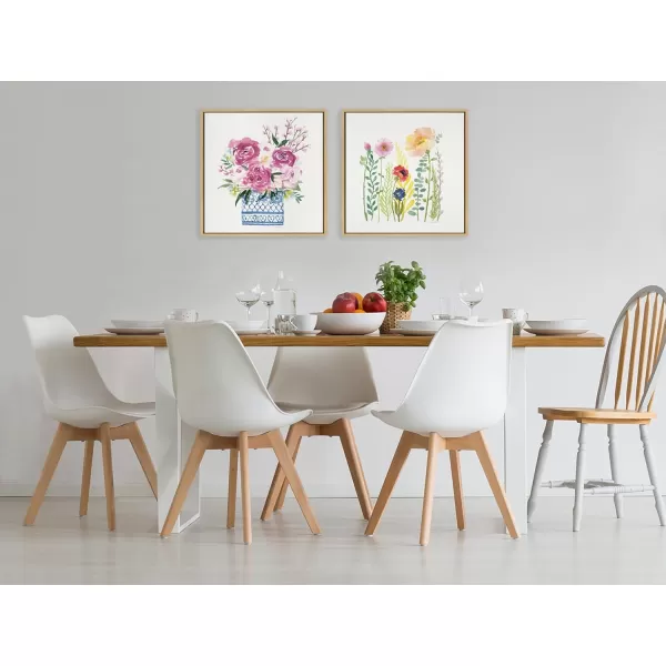 Kate and Laurel Sylvie Pink Blooms in Chinoiserie Framed Canvas Wall Art by Patricia Shaw 22x22 Gray Cute Floral Art for WallNatural