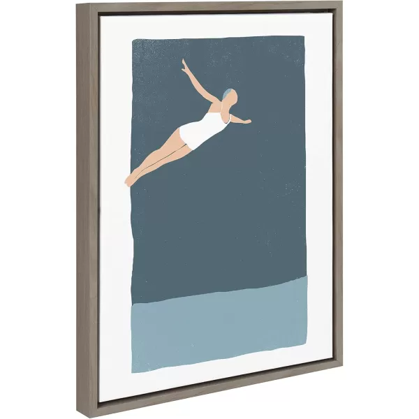 Kate and Laurel Sylvie The Leap Framed Canvas Wall Art by Rocket Jack 18x24 Gray Chic Coastal Art for Wall