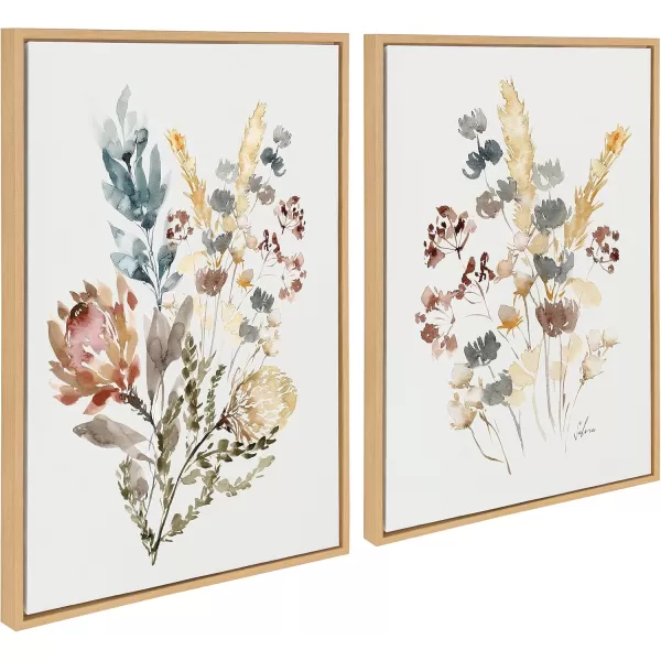 Kate and Laurel Sylvie Wildflower Bunch and Wild Salvia Framed Canvas Wall Art Set by Sara Berrenson 2 Piece 23x33 Natural Soft Neutral Flower Bouquet Art for Wall