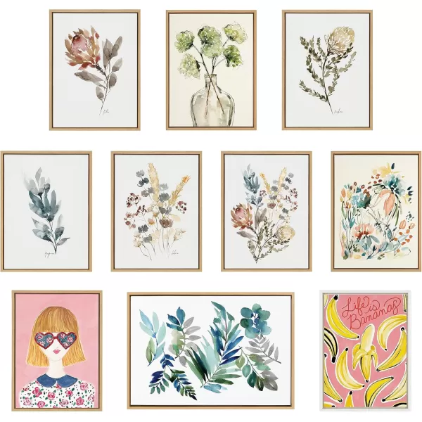 Kate and Laurel Sylvie Wildflower Bunch and Wild Salvia Framed Canvas Wall Art Set by Sara Berrenson 2 Piece 23x33 Natural Soft Neutral Flower Bouquet Art for Wall