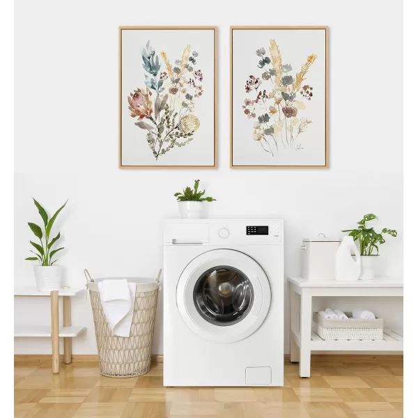 Kate and Laurel Sylvie Wildflower Bunch and Wild Salvia Framed Canvas Wall Art Set by Sara Berrenson 2 Piece 23x33 Natural Soft Neutral Flower Bouquet Art for Wall