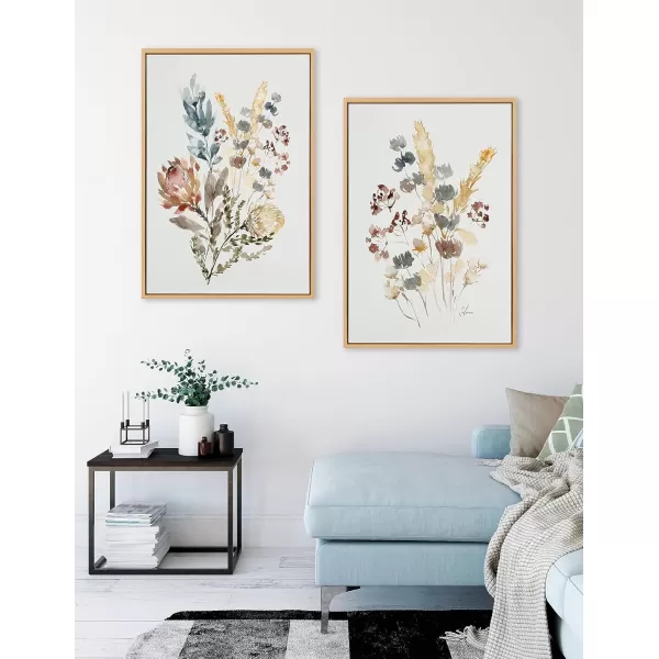 Kate and Laurel Sylvie Wildflower Bunch and Wild Salvia Framed Canvas Wall Art Set by Sara Berrenson 2 Piece 23x33 Natural Soft Neutral Flower Bouquet Art for Wall