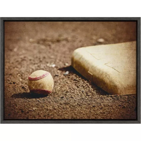 DesignOvation Sylvie Baseball and Home Plate Framed Canvas Wall Art by Shawn St Peter 18x24 Gray BaseballThemed Home Decor