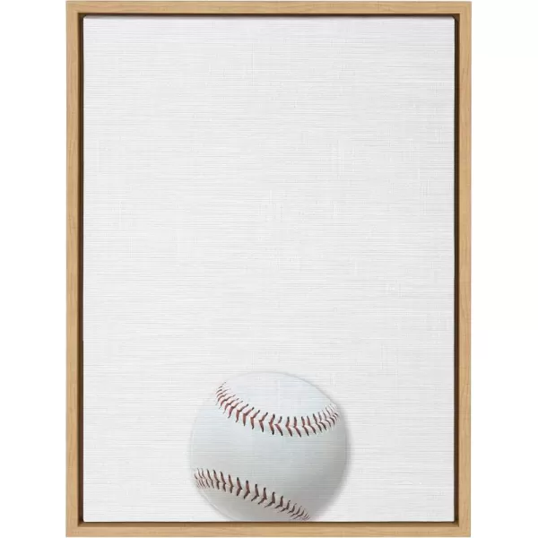 DesignOvation Sylvie Color Baseball Portrait Framed Canvas Wall Art 18x24 Natural Sporty Wall Decor for Home