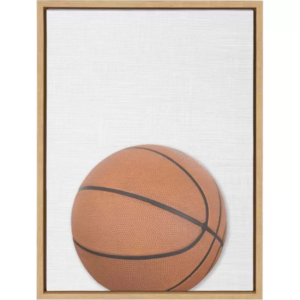 DesignOvation Sylvie Color Basketball Portrait Framed Canvas Wall Art 18x24 Natural Sporty Wall Decor for Home