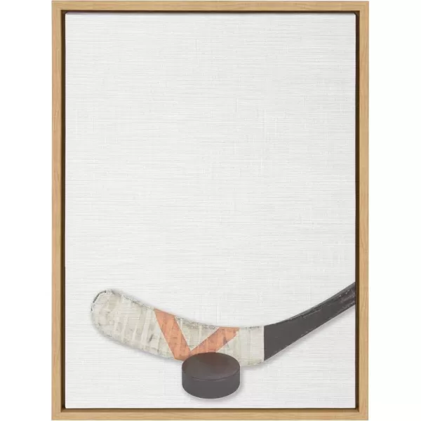 DesignOvation Sylvie Color Hockey Stick and Puck Portrait Framed Canvas Wall Art 18x24 Natural Sporty Wall Decor for HomeNatural