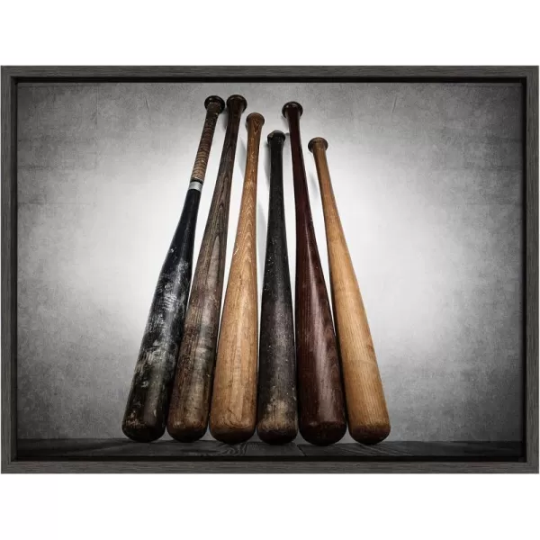 DesignOvation Sylvie Six Vintage Baseball Bats Framed Canvas by Shawn St Peter 18x24 Dark Grey Transitional Sports Wall Decor for Office Bedroom Or Living Room