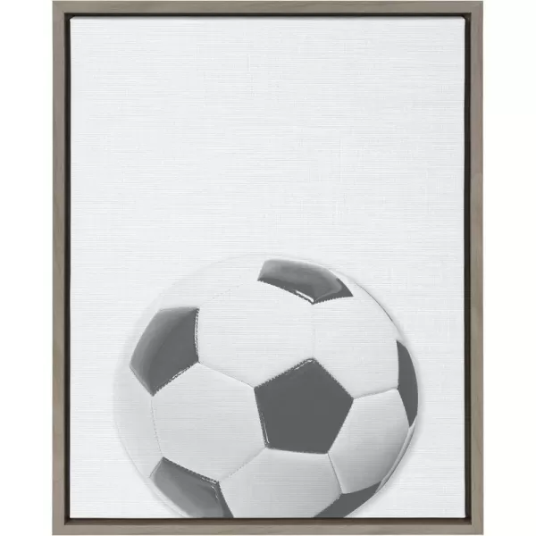 DesignOvation Sylvie Soccer Ball Portrait Framed Canvas Wall Art 18x24 Gray Sporty Wall Decor for Home