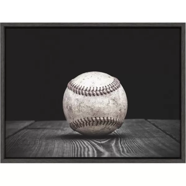 DesignOvation Sylvie Vintage Baseball Framed Canvas by Shawn St Peter 18x24 Dark Grey Transitional Sports Wall Decor for Office Bedroom Or Living Room