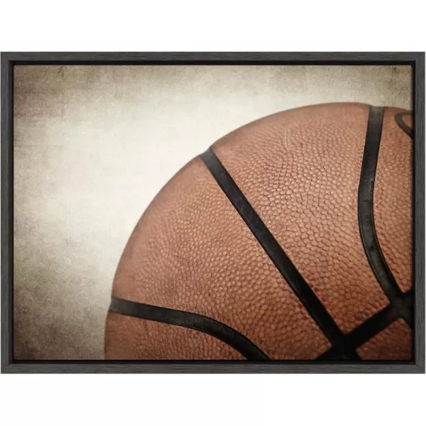 DesignOvation Sylvie Vintage Basketball Quarter Sport Print Framed Canvas Wall Art by Shawn St Peter 18x24 Dark Grey Traditional Classic Wall Decor