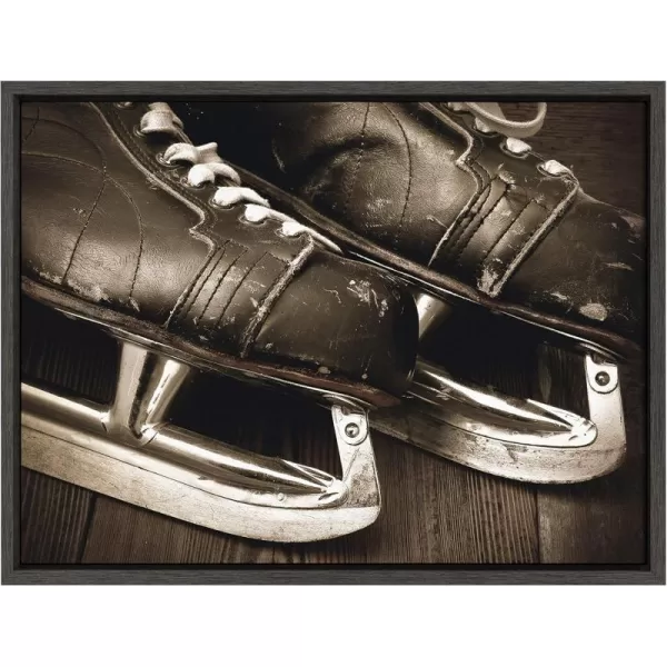 DesignOvation Sylvie Vintage Brown Leather Hockey Skates Framed Canvas Wall Art by Shawn St Peter 18x24 Gray Traditional SportsThemed Home Decor