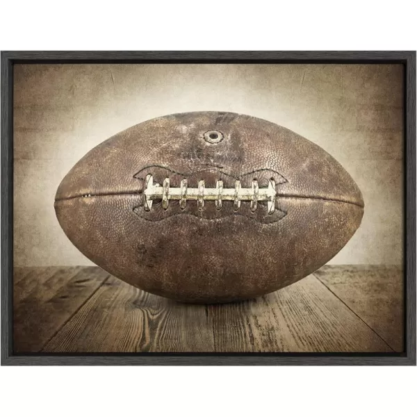 DesignOvation Sylvie Vintage Football Framed Canvas Wall Art by Shawn St Peter 18x24 Gray Traditional SportsThemed Home Decor