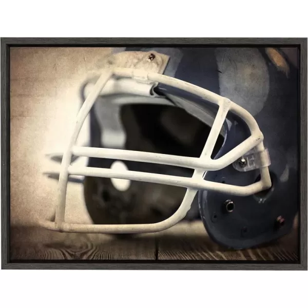 DesignOvation Sylvie Vintage Football Helmet Framed Canvas by Shawn St Peter 18x24 Dark Grey Transitional Sports Wall Decor for Office Bedroom Or Living Room
