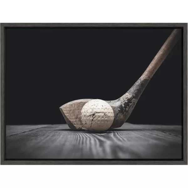 DesignOvation Sylvie Vintage Golf Club and Ball Framed Canvas by Shawn St Peter 18x24 Dark Grey Transitional Sports Wall Decor for Office Bedroom Or Living Room