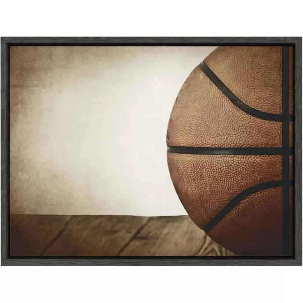 DesignOvation Sylvie Vintage Half Basketball Framed Canvas Wall Art by Shawn St Peter 18x24 Gray Sports Themed Home Decor