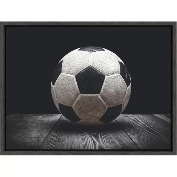DesignOvation Sylvie Vintage Soccer Ball Sport Print Framed Canvas Wall Art by Shawn St Peter 18x24 Dark Grey Traditional Classic Wall Decor for Office Bedroom Or Living Room
