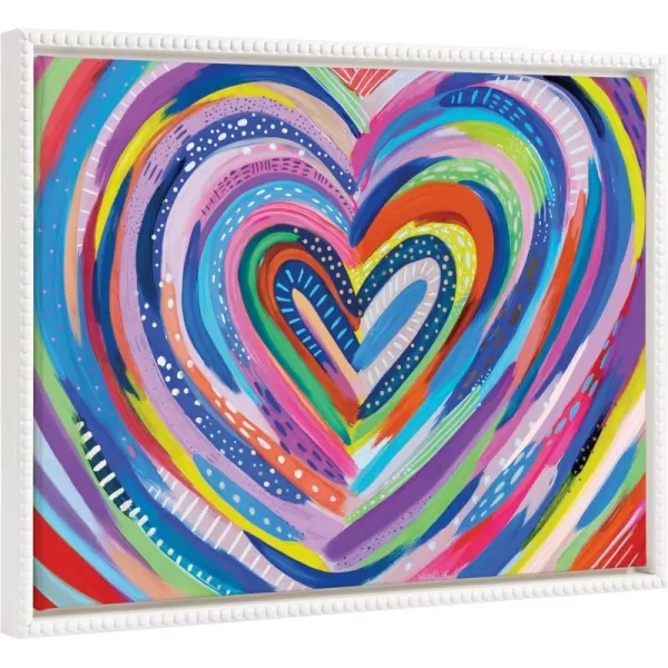 Kate and Laurel Sylvie Beaded EV Heart Burst 1 Vintage Framed Canvas Wall Art by EttaVee 28x38 White Vibrant Colorful Heart Art for WallWhite
