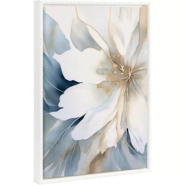 Kate and Laurel Sylvie Beaded Elegant Modern Glam Watercolor Abstract Floral Vintage Framed Canvas Wall Art by The Creative Bunch Studio 18x24 White Flower Petal Art for WallWhite