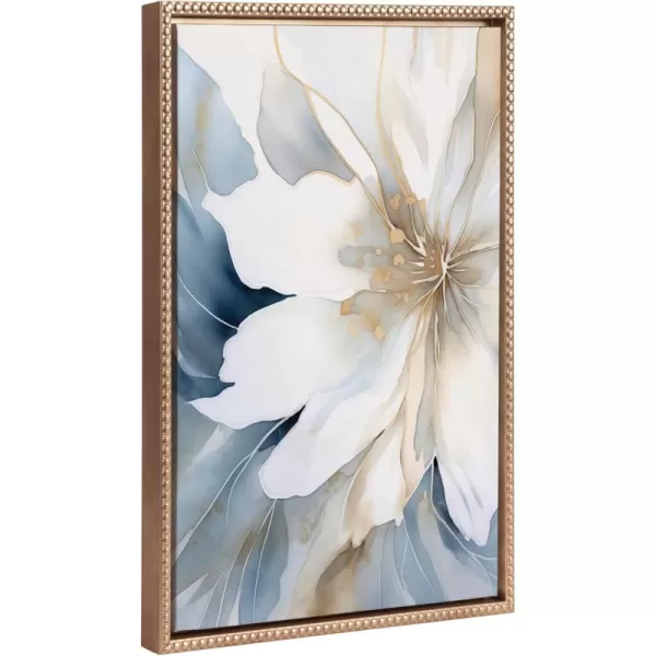 Kate and Laurel Sylvie Beaded Elegant Modern Glam Watercolor Abstract Floral Vintage Framed Canvas Wall Art by The Creative Bunch Studio 18x24 White Flower Petal Art for WallGold