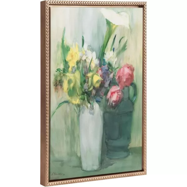 Kate and Laurel Sylvie Beaded Flowers 1880 Vintage Framed Canvas Wall Art by The Art Institute of Chicago 18x24 Gold Watercolor Floral Bouquet Art for Wall