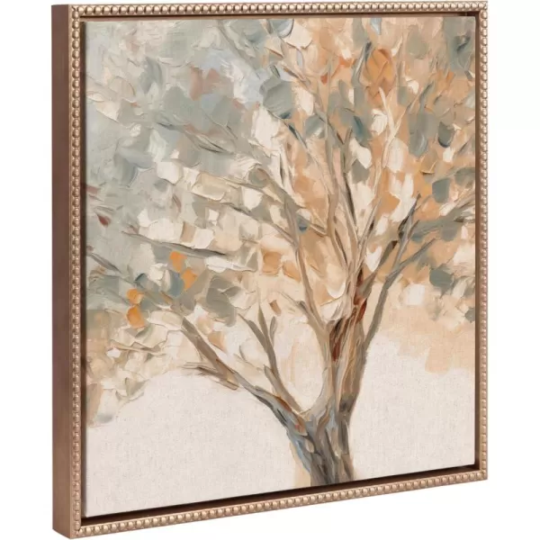 Kate and Laurel Sylvie Beaded Mediterranean Tree Vintage Framed Canvas Wall Art by The Creative Bunch Studio 22x22 Gold Rustic Tree Painting Art for WallGold