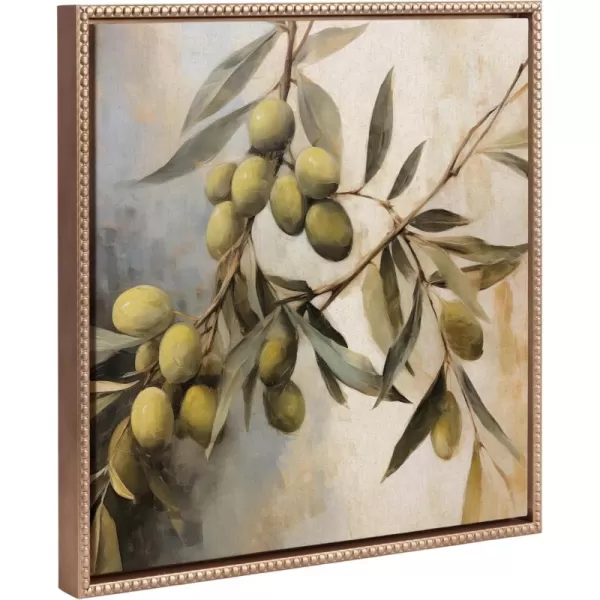 Kate and Laurel Sylvie Beaded Olive Tree Vintage Framed Canvas Wall Art by The Creative Bunch Studio 22x22 Gold Natural Olive Branches Art for WallGold