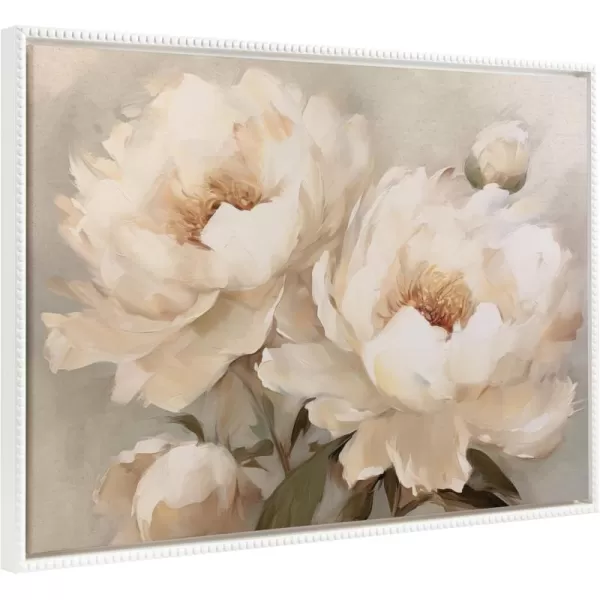 Kate and Laurel Sylvie Beaded Painterly Peonies Vintage Framed Canvas Wall Art by The Creative Bunch Studio 315x415 Gold Soft Flower Art for WallWhite
