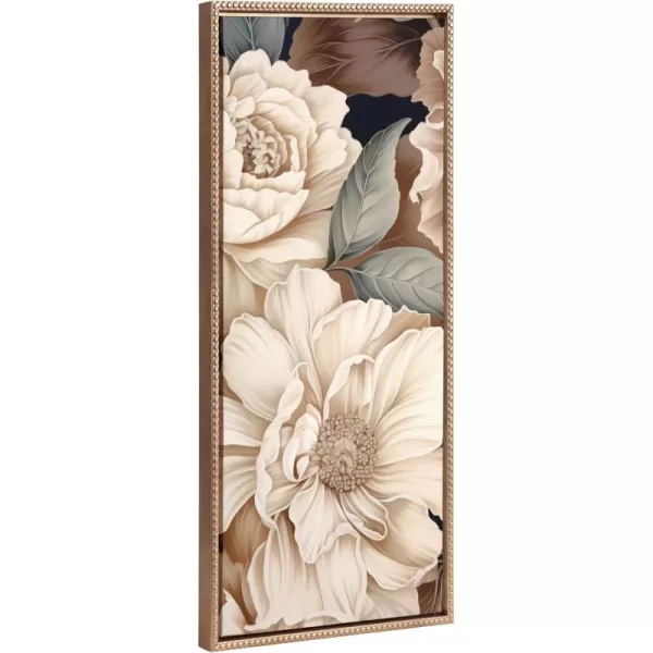 Kate and Laurel Sylvie Beaded Retro Glam Floral in Muted Color Tones Vintage Framed Canvas Wall Art by The Creative Bunch Studio 18x40 Gold Colorful Flower Petal Art for Wall