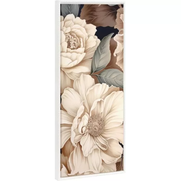 Kate and Laurel Sylvie Beaded Retro Glam Floral in Muted Color Tones Vintage Framed Canvas Wall Art by The Creative Bunch Studio 18x40 White Colorful Flower Petal Art for Wall