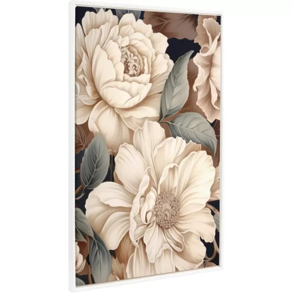 Kate and Laurel Sylvie Beaded Retro Glam Floral in Muted Color Tones Vintage Framed Canvas Wall Art by The Creative Bunch Studio 315x415 White Colorful Flower Petal Art for Wall
