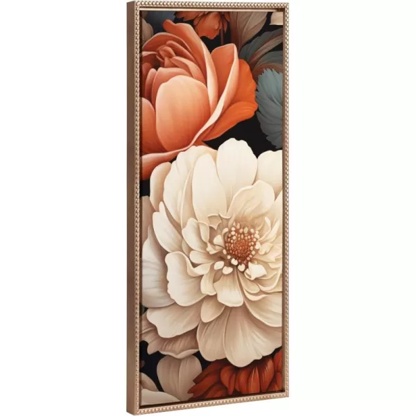 Kate and Laurel Sylvie Beaded Romantic Ivory and Peach Flora Vintage Framed Canvas Wall Art by The Creative Bunch Studio 18x40 Gold Colorful Flower Petal Art for Wall