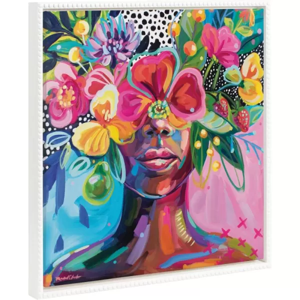 Kate and Laurel Sylvie Beaded She Was A Curious Mind Vintage Framed Canvas Wall Art by Rachel Christopoulos 22x22 White Colorful Flower Crown Art for WallWhite