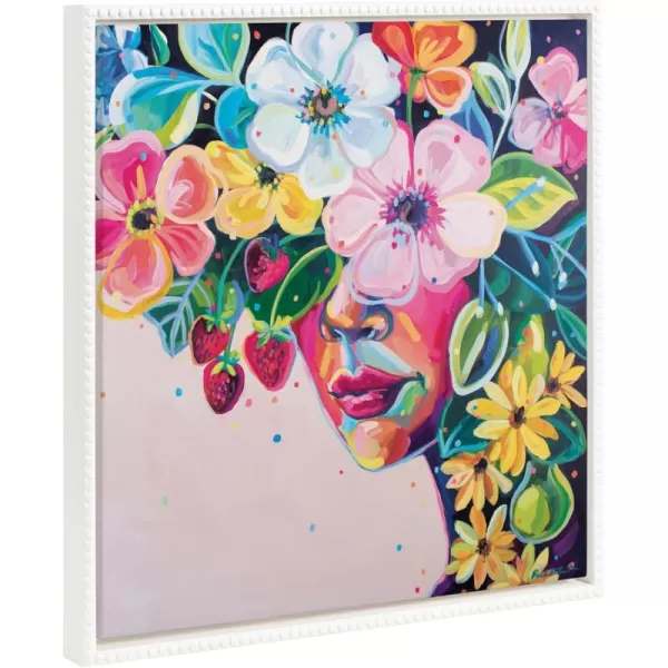 Kate and Laurel Sylvie Beaded She Was Thoughtful and Kind Vintage Framed Canvas Wall Art by Rachel Christopoulos 22x22 White Colorful Flower Crown Art for WallWhite