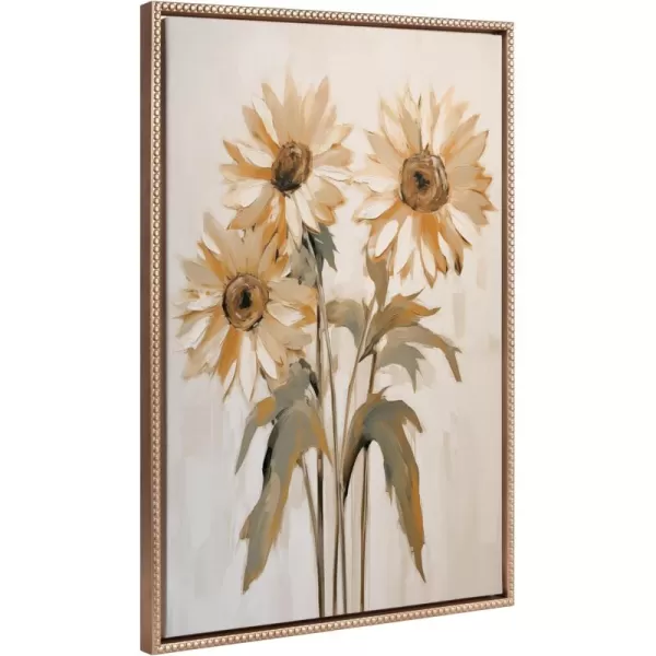 Kate and Laurel Sylvie Beaded Soft Sunflowers Vintage Framed Canvas Wall Art by The Creative Bunch Studio 23x33 Gold Delicate Sunflower Art for WallGold