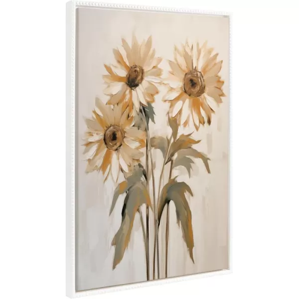Kate and Laurel Sylvie Beaded Soft Sunflowers Vintage Framed Canvas Wall Art by The Creative Bunch Studio 23x33 Gold Delicate Sunflower Art for WallWhite