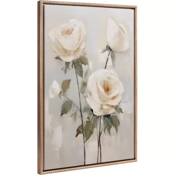 Kate and Laurel Sylvie Beaded Soft White Roses Vintage Framed Canvas Wall Art by The Creative Bunch Studio 23x33 White Delicate Flower Art for WallGold