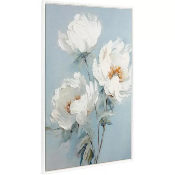 Kate and Laurel Sylvie Beaded White Peonies on Ocean Blue Vintage Framed Canvas Wall Art by The Creative Bunch Studio 315x415 Gold Soft Flower Painting Art for WallWhite