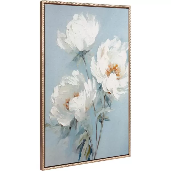 Kate and Laurel Sylvie Beaded White Peonies on Ocean Blue Vintage Framed Canvas Wall Art by The Creative Bunch Studio 315x415 Gold Soft Flower Painting Art for WallGold