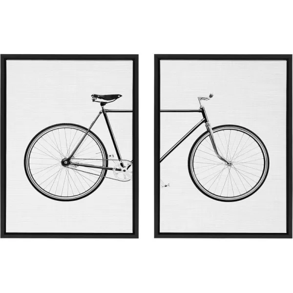 Kate and Laurel Sylvie Bicycle Framed Canvas Wall Art by Simon Te of Tai Prints Set of 2 23x33 Natural Whimsical Wall DecorBlack